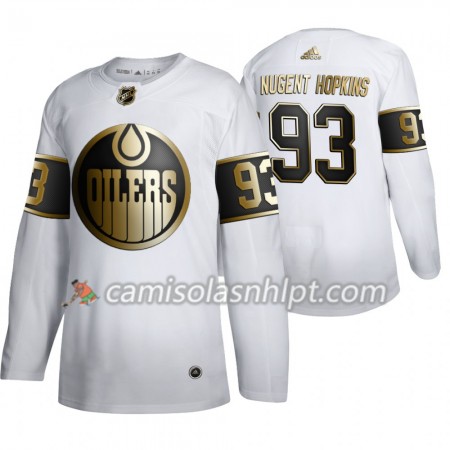 Camisola Edmonton Oilers Ryan Nugent-Hopkins 93 Adidas 2019-2020 Golden Edition Branco Authentic - Homem
